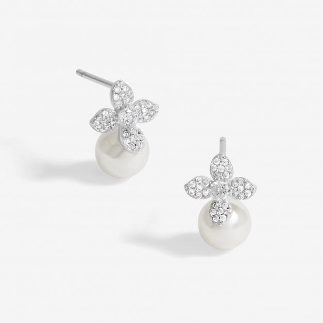 jon richard Simply Silver Sterling Silver 925 Cubic Zirconia Flower and Pearl Drop Stud Earrings