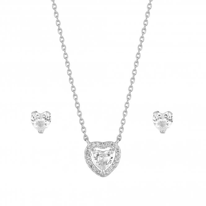 Jon Richard Simply Silver Sterling Silver 925 Cubic Zirconia Halo Heart Set
