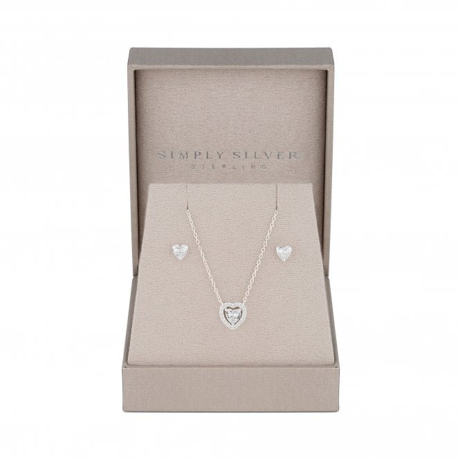 jon richard Simply Silver Sterling Silver 925 Cubic Zirconia Halo Heart Set