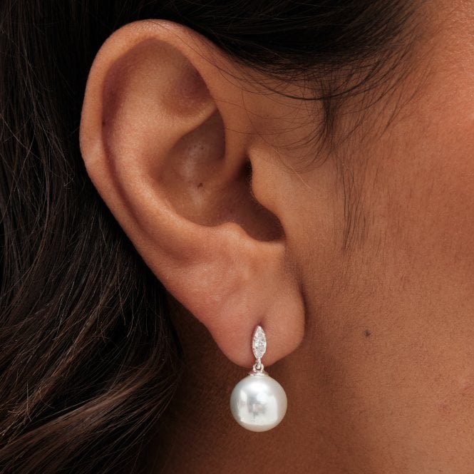 Jon Richard Simply Silver Sterling Silver 925 Cubic Zirconia Linear Navette Drop Earrings