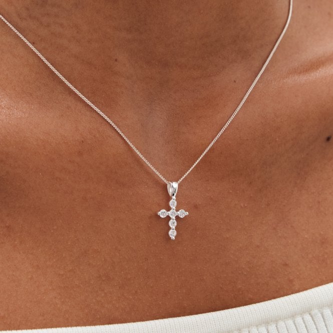 jon richard Simply Silver Sterling Silver 925 Cubic Zirconia Mini Cross Pendant