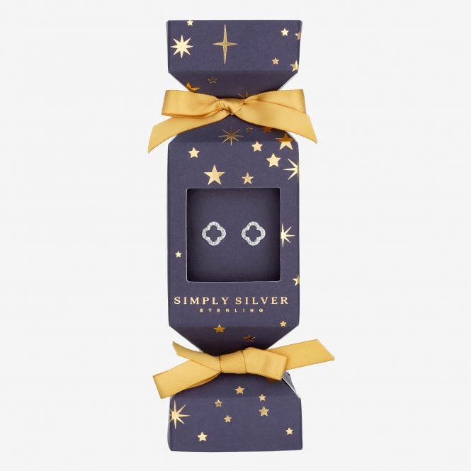 jon richard Simply Silver Sterling Silver 925 Cubic Zirconia Open Clover Earrings - Gift Cracker