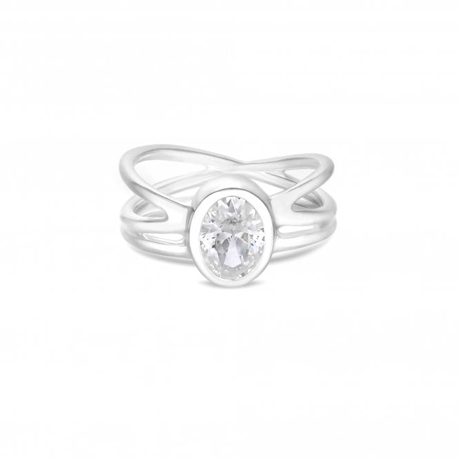 jon richard Simply Silver Sterling Silver 925 Cubic Zirconia Oval Stone Wrapped Ring