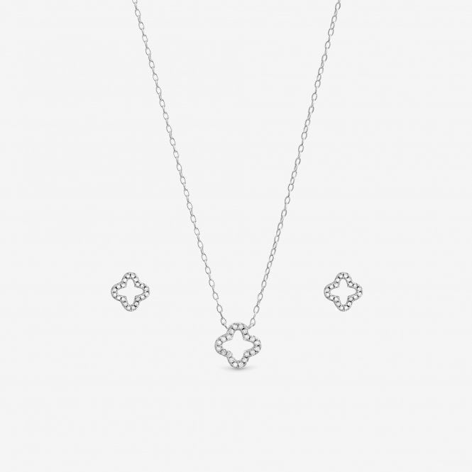 Jon Richard Simply Silver Sterling Silver 925 Cubic Zirconia Pave Open Clover Set - Gift Box