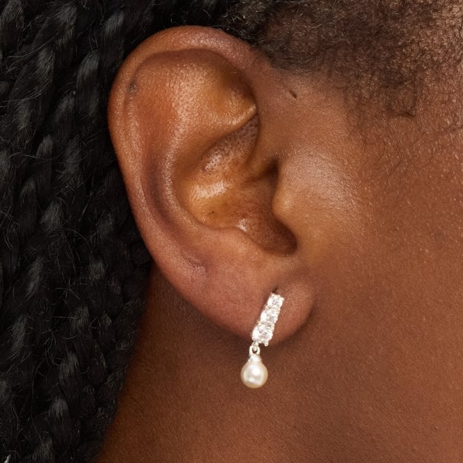 Jon Richard Simply Silver Sterling Silver 925 Cubic Zirconia Pearl Drop Earrings