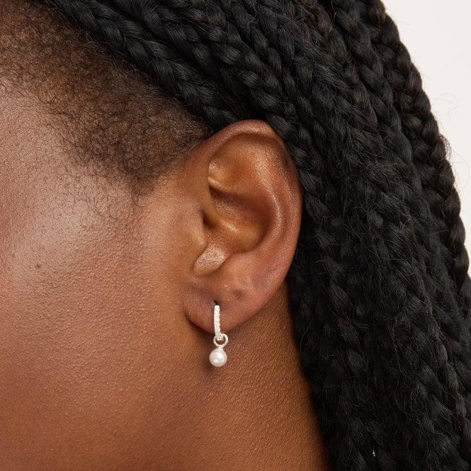 Jon Richard Simply Silver Sterling Silver 925 Cubic Zirconia Pave Pearl Hoop Earrings