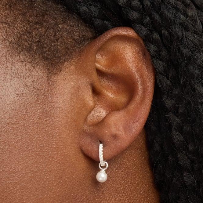 Jon Richard Simply Silver Sterling Silver 925 Cubic Zirconia Pave Pearl Hoop Earrings