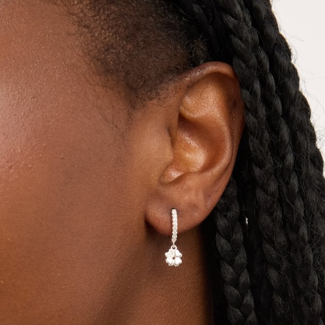 Jon Richard Simply Silver Sterling Silver 925 Cubic Zirconia Polished Clover Charm Hoop Earrings
