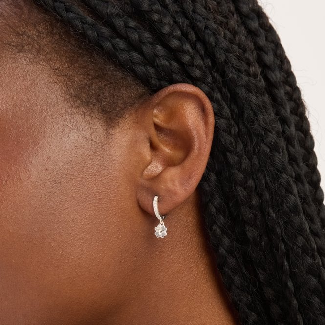 Jon Richard Simply Silver Sterling Silver 925 Cubic Zirconia Polished Clover Charm Hoop Earrings