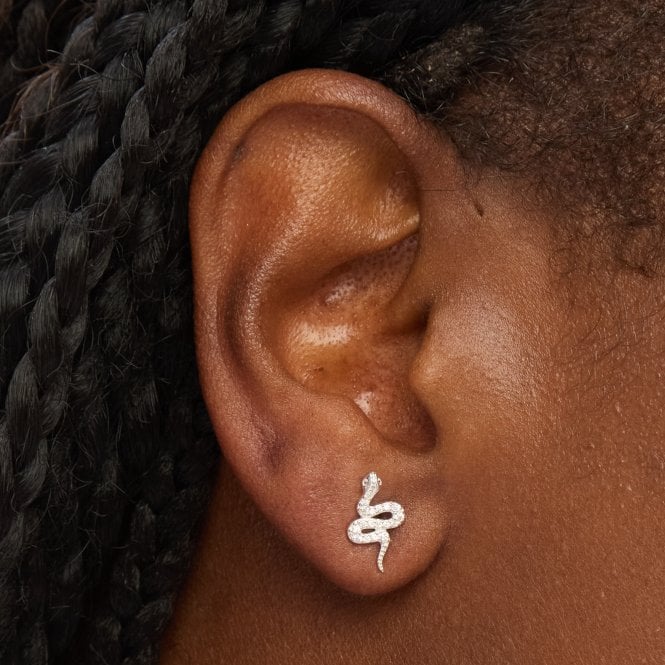 Jon Richard Simply Silver Sterling Silver 925 Cubic Zirconia Pave Snake Stud Earrings