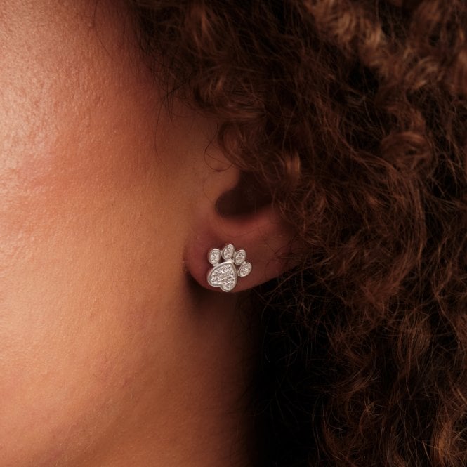 Jon Richard Simply Silver Sterling Silver 925 Cubic Zirconia Paw Print Stud Earrings