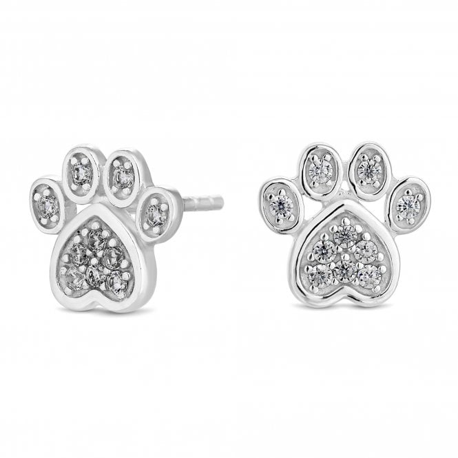 jon richard Simply Silver Sterling Silver 925 Cubic Zirconia Paw Print Stud Earrings