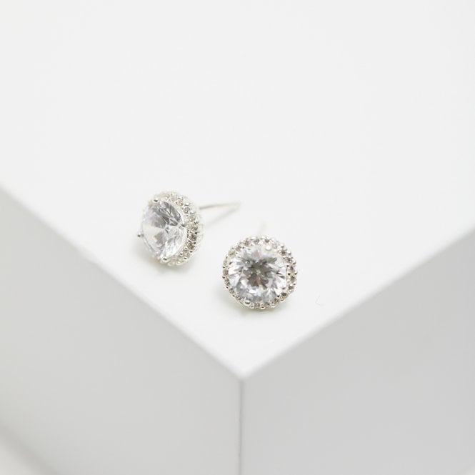 Jon Richard Simply Silver Sterling Silver 925 Cubic Zirconia Pave Surround Stud Earrings