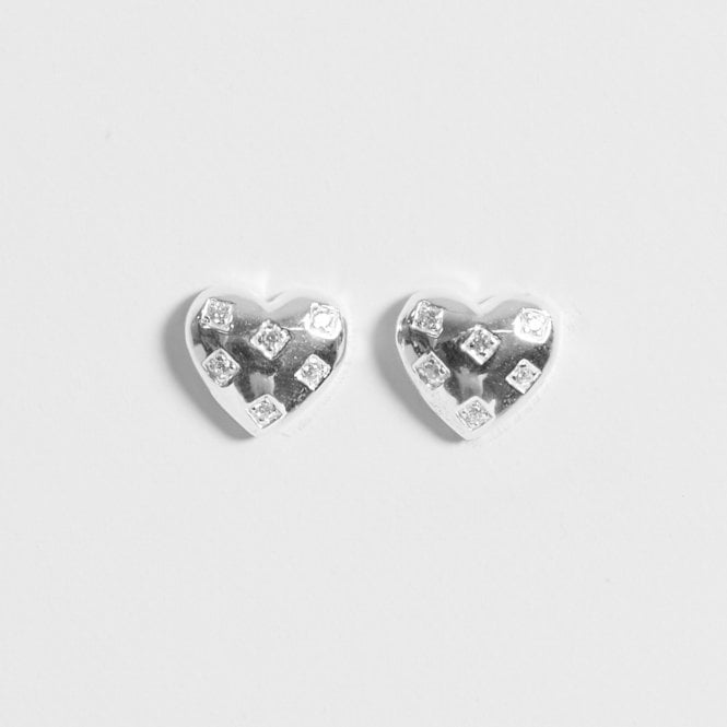 Jon Richard Simply Silver Sterling Silver 925 Cubic Zirconia Scattered Stone Heart Stud Earrings