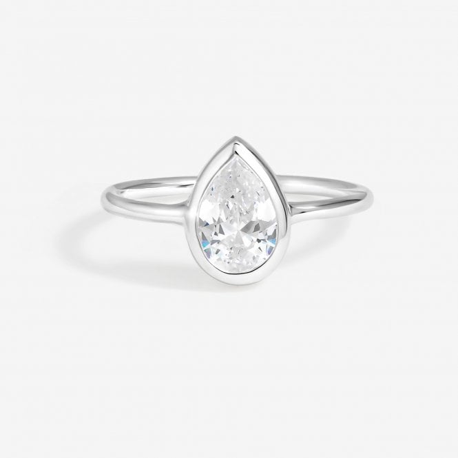 jon richard Simply Silver Sterling Silver 925 Cubic Zirconia Solitaire Pear Ring
