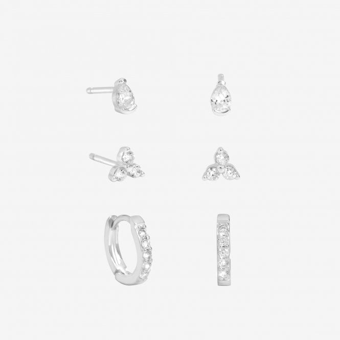 jon richard Simply Silver Sterling Silver 925 Cubic Zirconia Stud and Hoop Earrings - Pack of 3