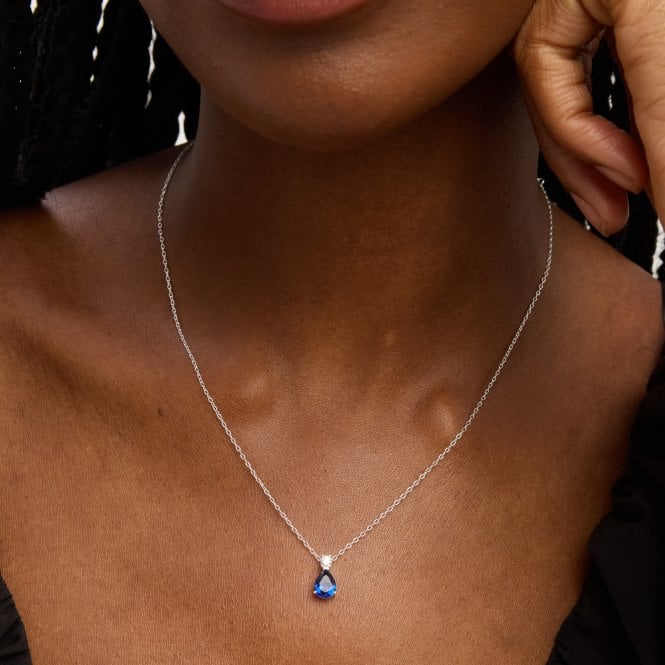 Jon Richard Simply Silver Sterling Silver 925 Cubic Zirconia Sapphire Pendant - Gift Pouch