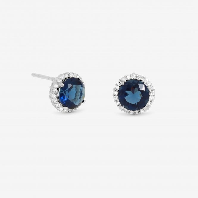 jon richard Simply Silver Sterling Silver 925 Cubic Zirconia Sapphire Halo Stud Earrings
