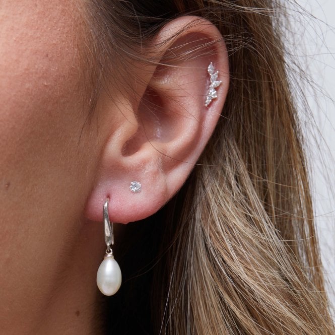 Jon Richard Simply Silver Sterling Silver 925 Freshwater Pearl Cubic Zirconia Sleek Drop Earrings