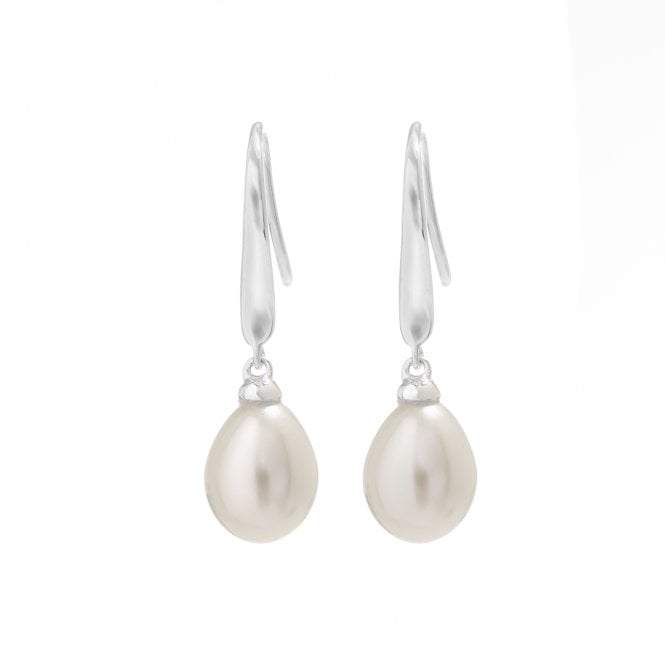 jon richard Simply Silver Sterling Silver 925 Freshwater Pearl Cubic Zirconia Sleek Drop Earrings