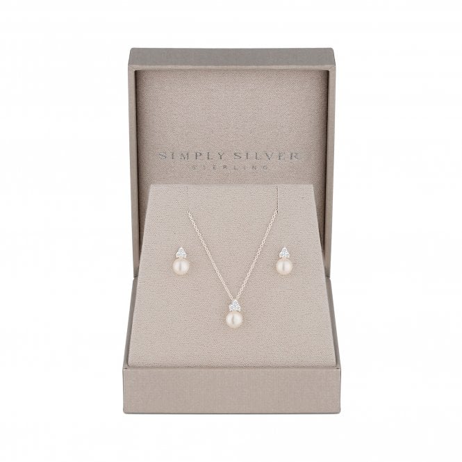 jon richard Simply Silver Sterling Silver 925 Freshwater Pearl Set - Gift Boxed