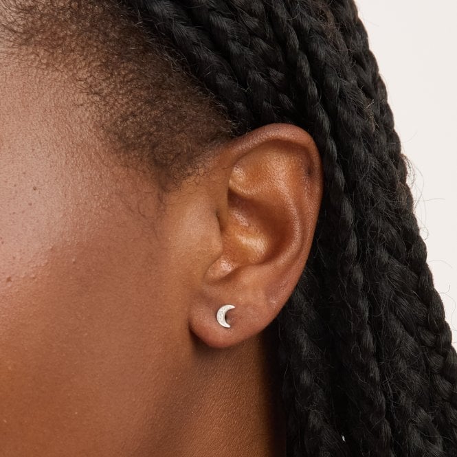 Jon Richard Simply Silver Sterling Silver 925 Mini Pave Crescent Stud Earrings