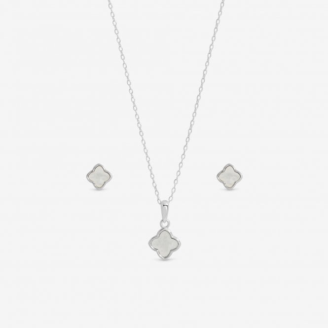Jon Richard Simply Silver Sterling Silver 925 Mother Of Pearl Clover Set - Gift Boxed