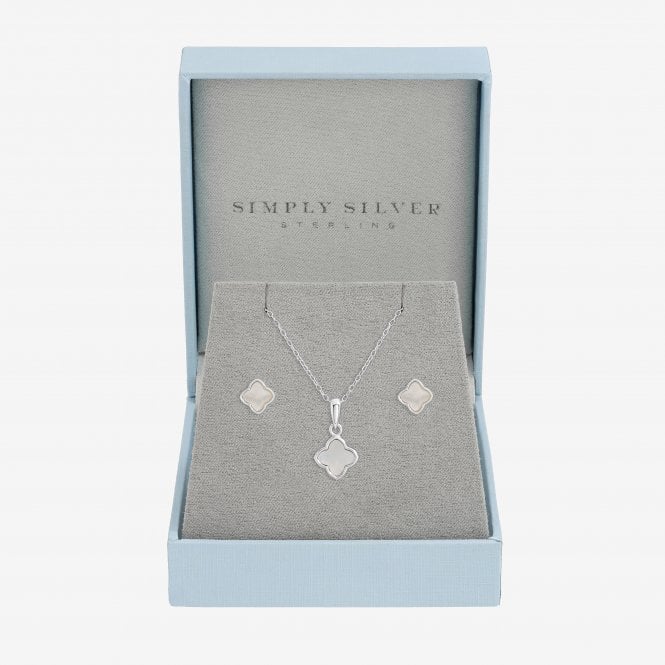 jon richard Simply Silver Sterling Silver 925 Mother of Pearl Clover Set - Gift Boxed