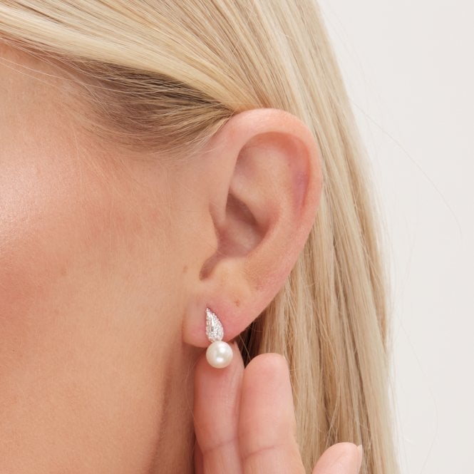 Jon Richard Simply Silver Sterling Silver 925 Pave And Pearl Drop Stud Earrings