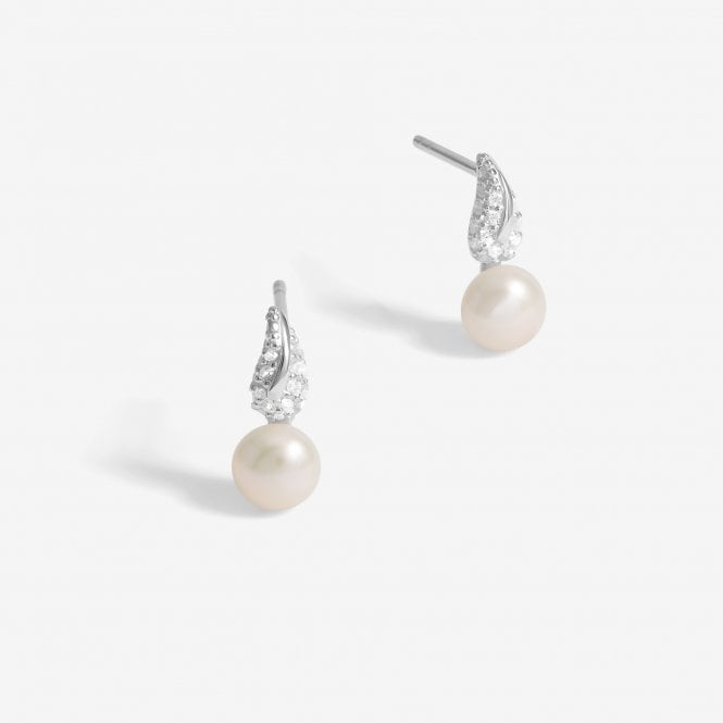 jon richard Simply Silver Sterling Silver 925 Pave and Pearl Drop Stud Earrings