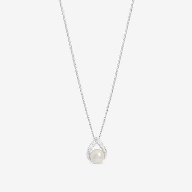 jon richard Simply Silver Sterling Silver 925 Pave and Pearl Pendant