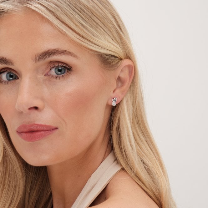 Jon Richard Simply Silver Sterling Silver 925 Pave Double Drop Heart Stud Earrings