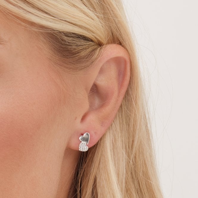 Jon Richard Simply Silver Sterling Silver 925 Pave Double Drop Heart Stud Earrings