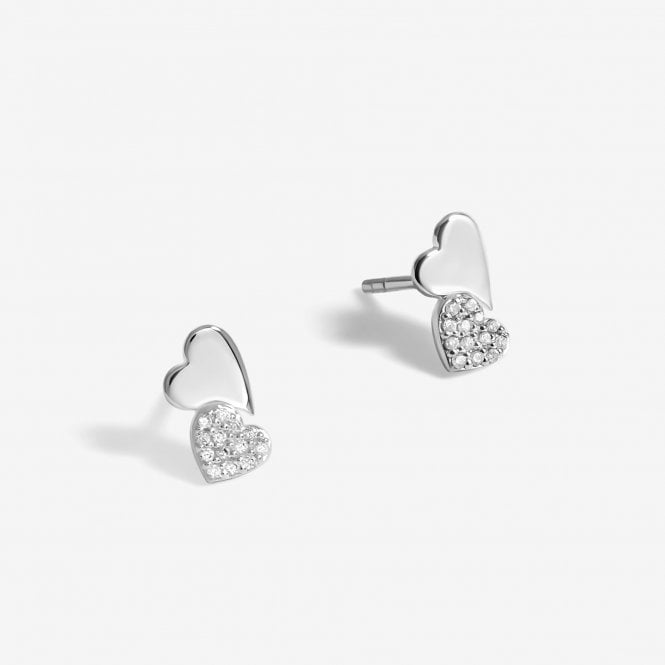 jon richard Simply Silver Sterling Silver 925 Pave Double Drop Heart stud Earrings