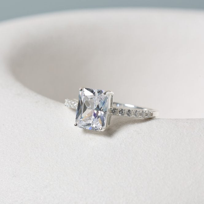 Jon Richard Simply Silver Sterling Silver 925 Pave Emerald Cut Engagement Ring