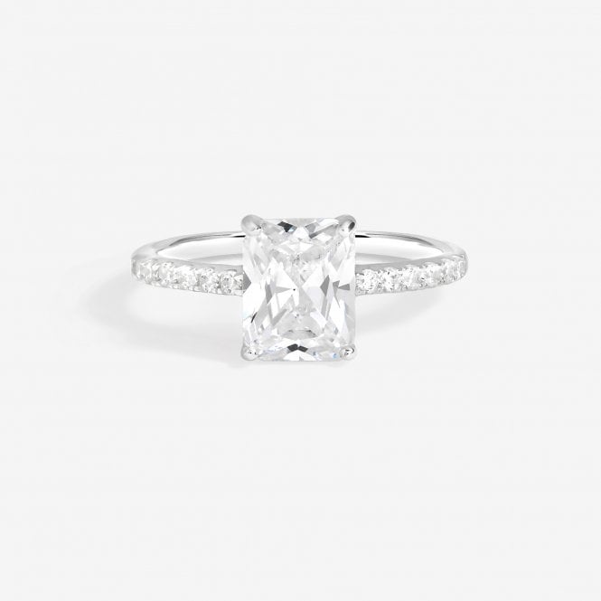 jon richard Simply Silver Sterling Silver 925 Pave Emerald Cut Engagement Ring