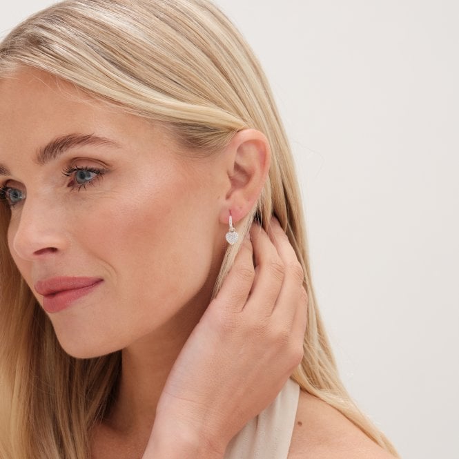 Jon Richard Simply Silver Sterling Silver 925 Pave Heart Charm Hoop Earrings