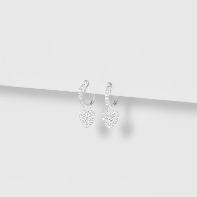 Jon Richard Simply Silver Sterling Silver 925 Pave Heart Charm Hoop Earrings