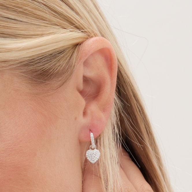 Jon Richard Simply Silver Sterling Silver 925 Pave Heart Charm Hoop Earrings