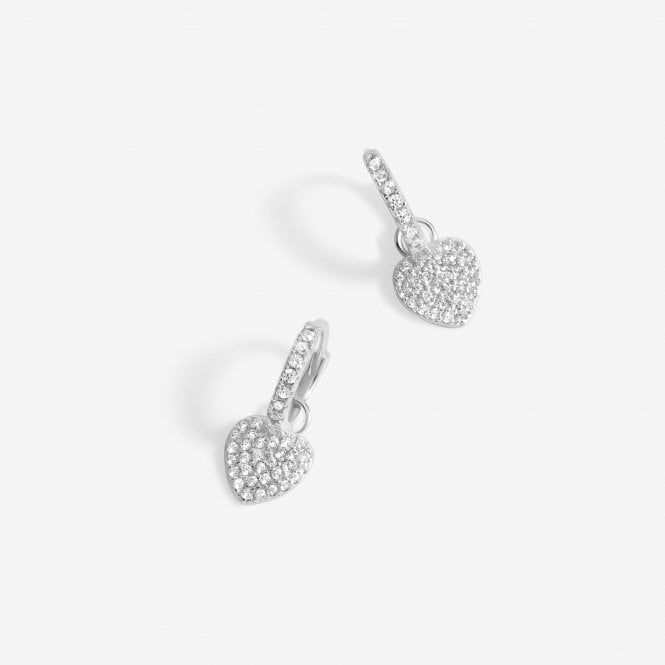 jon richard Simply Silver Sterling Silver 925 Pave Heart Charm Hoop Earrings