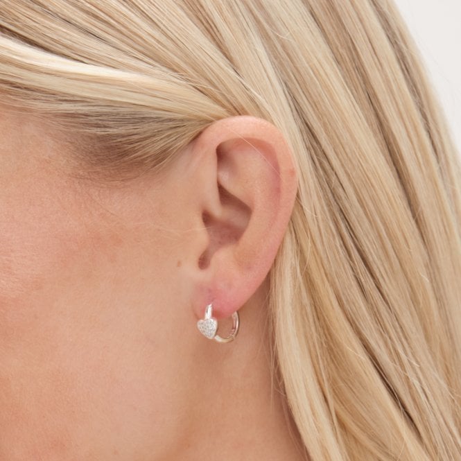 Jon Richard Simply Silver Sterling Silver 925 Pave Heart Huggie Hoop Earrings