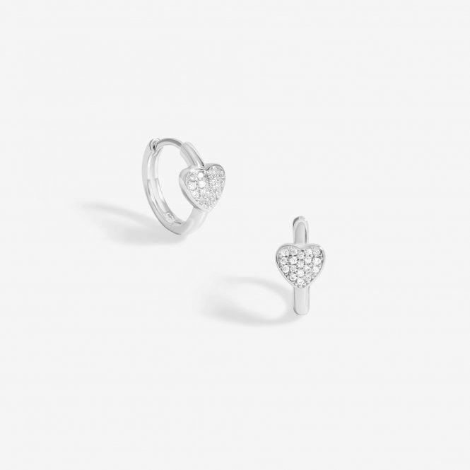 jon richard Simply Silver Sterling Silver 925 Pave Heart Huggie Hoop Earrings