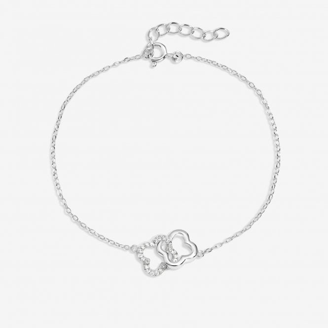 jon richard Simply Silver Sterling Silver 925 Pave Interlink Clover Bracelet
