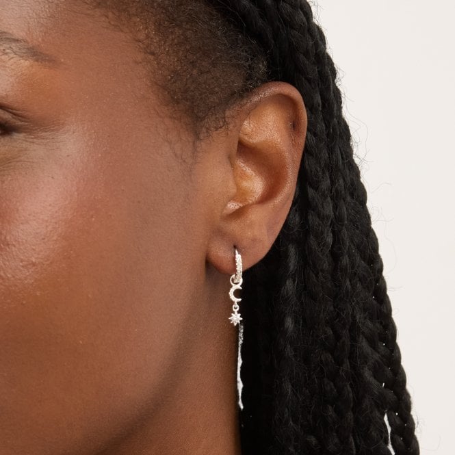 Jon Richard Simply Silver Sterling Silver 925 Pave Mismatch Celestial Hoop Earrings