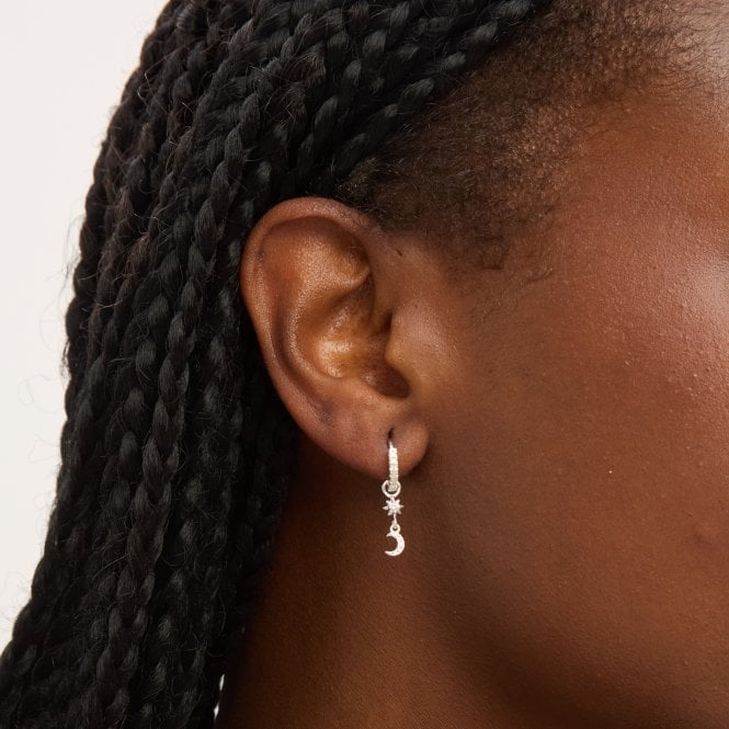 Jon Richard Simply Silver Sterling Silver 925 Pave Mismatch Celestial Hoop Earrings