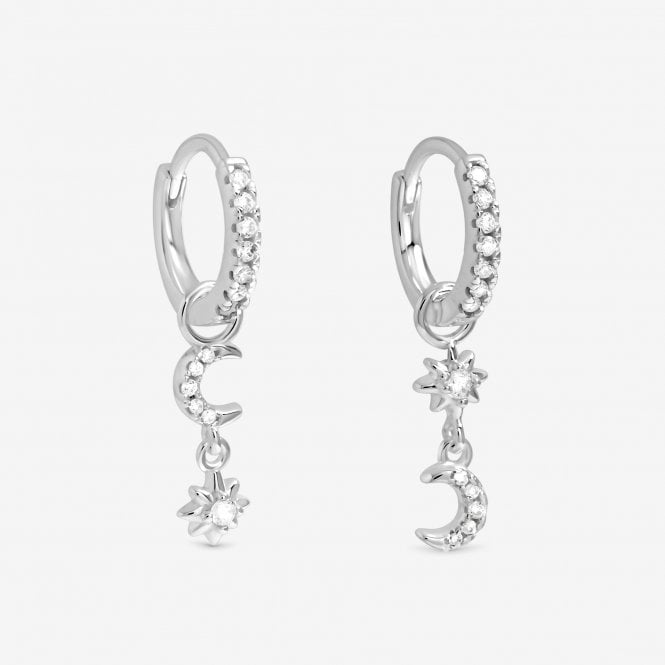 jon richard Simply Silver Sterling Silver 925 Pave Mismatch Celestial Hoop Earrings