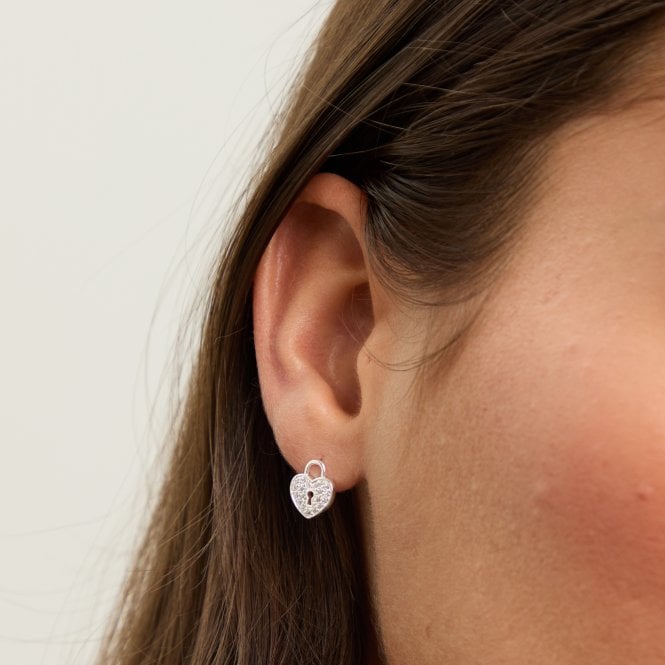 Jon Richard Simply Silver Sterling Silver 925 Pave Padlock Heart Stud Earrings