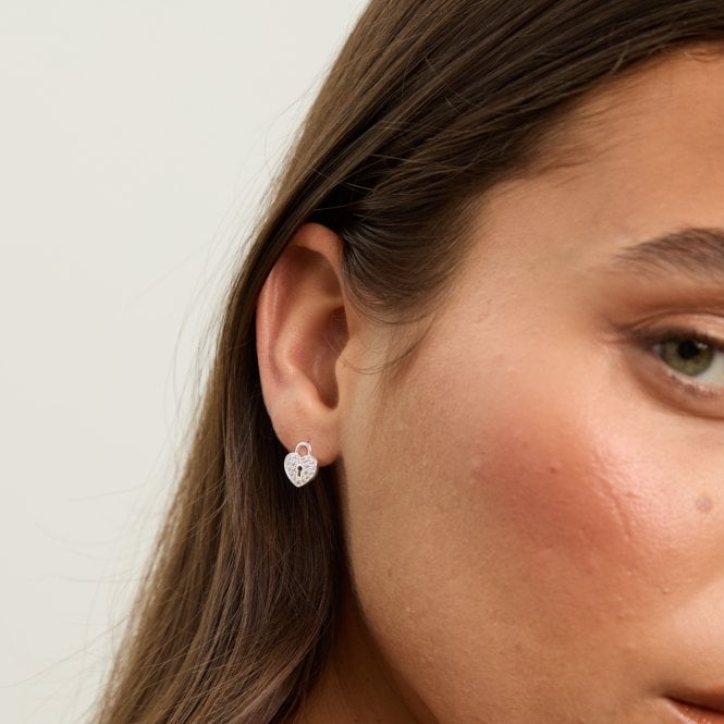 Jon Richard Simply Silver Sterling Silver 925 Pave Padlock Heart Stud Earrings