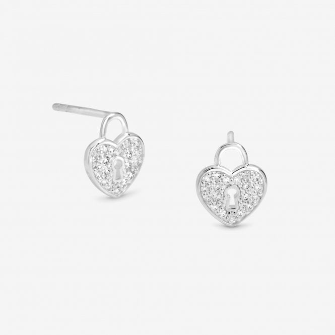 jon richard Simply Silver Sterling Silver 925 Pave Padlock Heart Stud Earrings