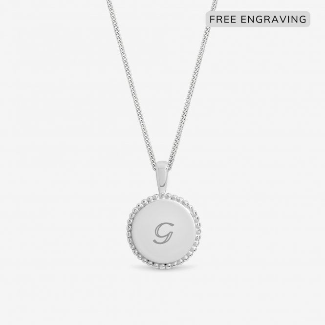 jon richard Simply Silver Sterling Silver 925 Personalised Beaded Edge Round Pendant